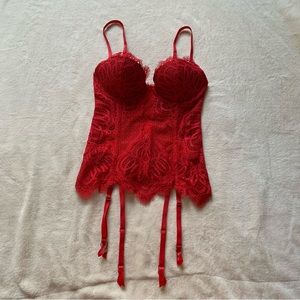Victoria’s Secret Red Lace Lingerie Push-Up Corset Bustier Size 32C
